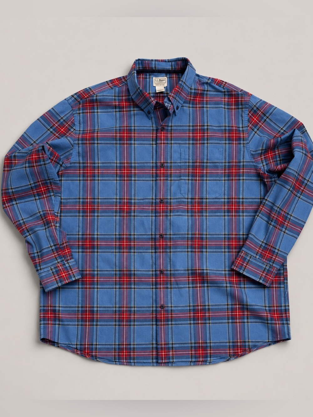L.L.Bean Lagoon Blue Lakewashed Tartan Button-Down Shirt Traditional Fit XL Reg